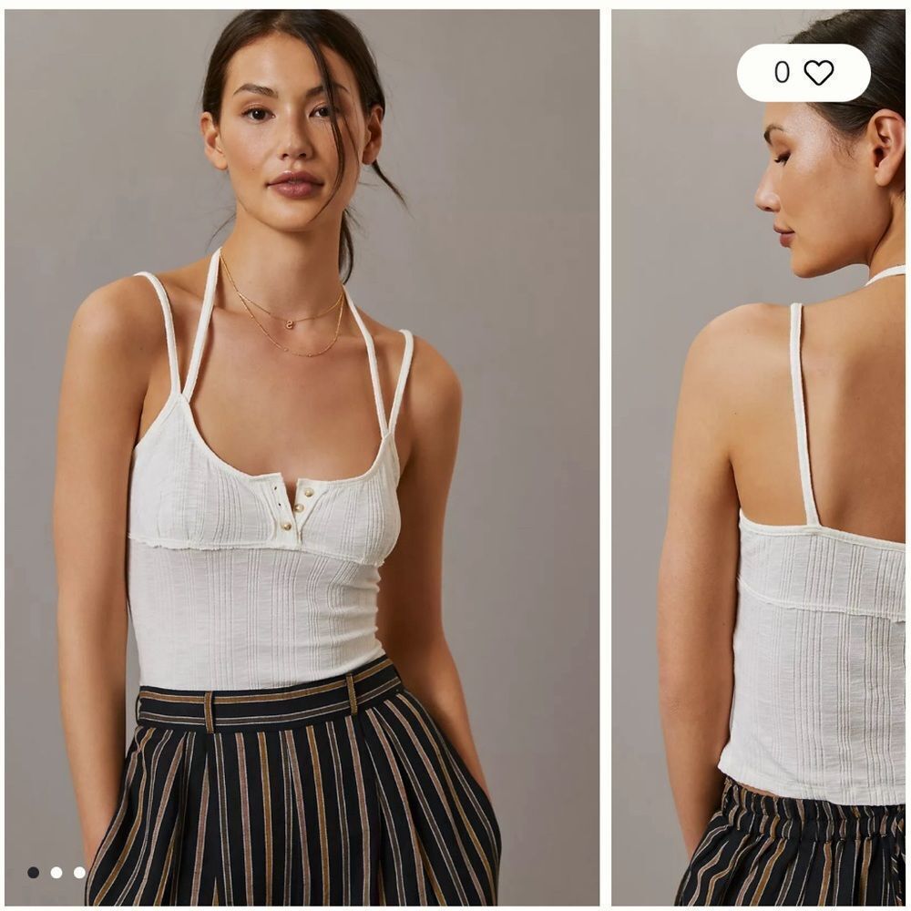 Pilcro Anthropologie Womens Henley Tank Size M Cropped Sustainable Summer